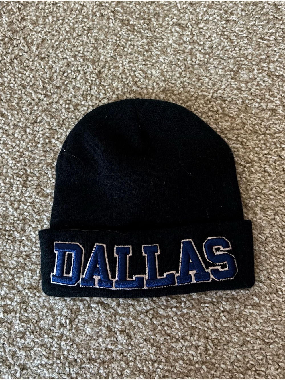 Dallas Embroidered Cuff Beanie - Black and Blue